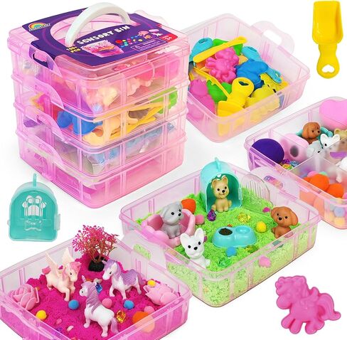 Agentlan Sensory Bin ، Dino & Ocean Sensory Sand ، Dino & Ocean Sensory Toys مع الرمال المسرحية للأولاد والبنات الصغار ، صندوق رمال هدايا أطفال للسن 3 4 5 6 7 8 in Kuwait