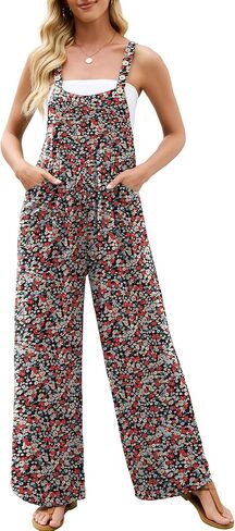 Heymoments Women's Casual Overalls Jumpsuits One Piece Adjustable Straps Wide Leg Long Bib Pant Rompers With Pockets in Kuwait