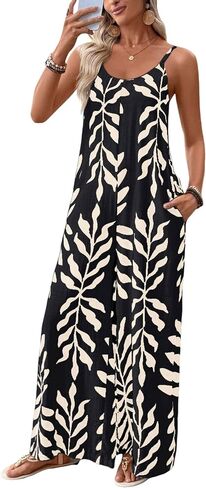 Yeokou Women's Overalls Loose Casual Boho Wide Leg Adjustable Straps Jumpsuits Summer Printed Vacation Rompers with Pockets in Kuwait