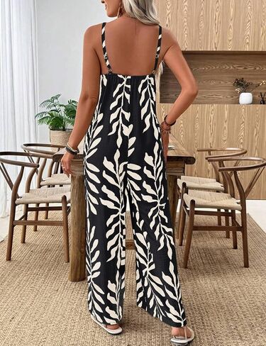 Yeokou Women's Overalls Loose Casual Boho Wide Leg Adjustable Straps Jumpsuits Summer Printed Vacation Rompers with Pockets in Kuwait