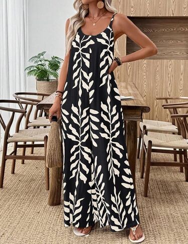 Yeokou Women's Overalls Loose Casual Boho Wide Leg Adjustable Straps Jumpsuits Summer Printed Vacation Rompers with Pockets in Kuwait
