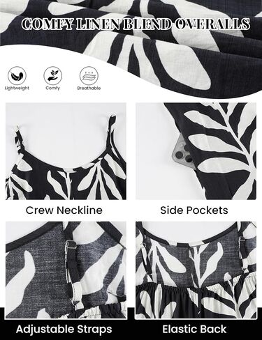 Yeokou Women's Overalls Loose Casual Boho Wide Leg Adjustable Straps Jumpsuits Summer Printed Vacation Rompers with Pockets in Kuwait