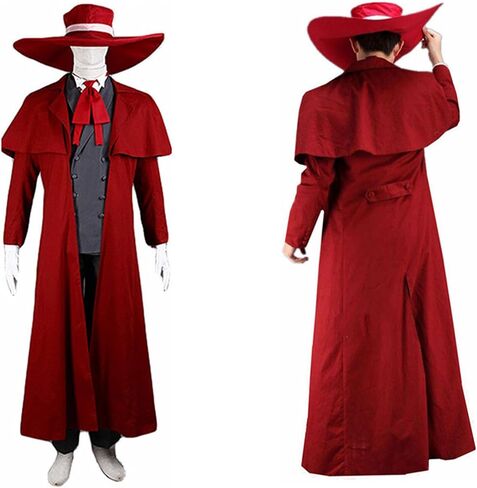 Weixu Men Cosplay Costume Red Long Trench Uniform Suit with Hat Halloween Party Outfit in Saudi Arabia