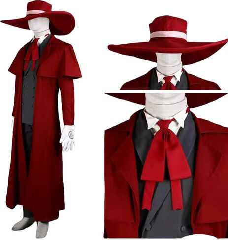 Weixu Men Cosplay Costume Red Long Trench Uniform Suit with Hat Halloween Party Outfit in Saudi Arabia