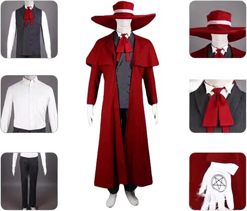 Weixu Men Cosplay Costume Red Long Trench Uniform Suit with Hat Halloween Party Outfit in Saudi Arabia