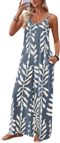 Yeokou Women's Overalls Loose Casual Boho Wide Leg Adjustable Straps Jumpsuits Summer Printed Vacation Rompers with Pockets in Kuwait