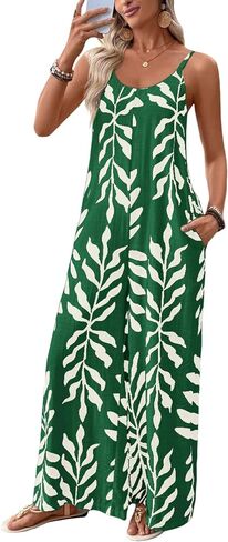 Yeokou Women's Overalls Loose Casual Boho Wide Leg Adjustable Straps Jumpsuits Summer Printed Vacation Rompers with Pockets in Kuwait