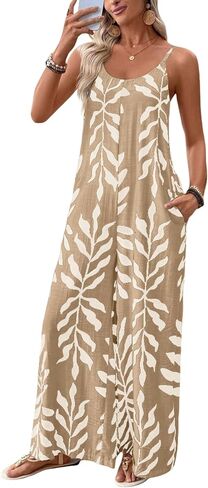 Yeokou Women's Overalls Loose Casual Boho Wide Leg Adjustable Straps Jumpsuits Summer Printed Vacation Rompers with Pockets in Kuwait