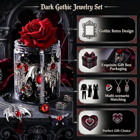 Mystery jewelry jar,Gothic jewelry box,26PCS(Necklace,Earrings,Rings,Keychain,Hair Clip),Goth accessories jewelry set,Valentines/Halloween Days,Vintage birthday gifts for men/women in Kuwait
