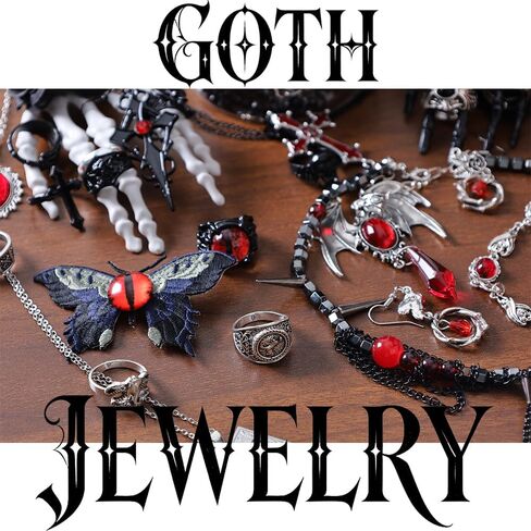 Mystery jewelry jar,Gothic jewelry box,26PCS(Necklace,Earrings,Rings,Keychain,Hair Clip),Goth accessories jewelry set,Valentines/Halloween Days,Vintage birthday gifts for men/women in Kuwait