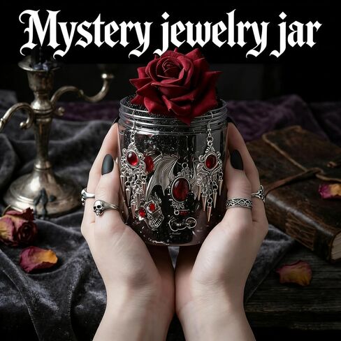 Mystery jewelry jar,Gothic jewelry box,26PCS(Necklace,Earrings,Rings,Keychain,Hair Clip),Goth accessories jewelry set,Valentines/Halloween Days,Vintage birthday gifts for men/women in Kuwait
