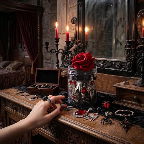 Mystery jewelry jar,Gothic jewelry box,26PCS(Necklace,Earrings,Rings,Keychain,Hair Clip),Goth accessories jewelry set,Valentines/Halloween Days,Vintage birthday gifts for men/women in Kuwait