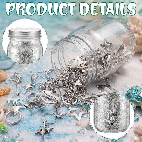 Beach Mystery Jewelry Jar Bundle - 50+ Pcs Ocean Inspired Surprise Jewelry Box with Shell Charms, Starfish Necklaces, Anklets & Earrings - Boho Summer Gift Set in Saudi Arabia