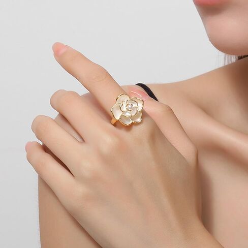 3 PCS Flower Earrings Necklace Rings Set for Women Gold Rose Flower Pendant Necklace Dainty Pearl Floral Stud Earrings Set Adjustable Pearl Floral Statement Rings Costume Prom Jewelry Accessories in Saudi Arabia