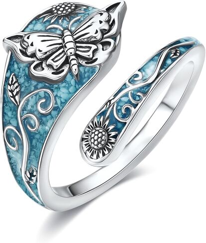 SNOWELLE Turquoise Spoon Rings S925 Sterling Silver Turquoise Adjustable Ring Jewelry Gift for Women Men in Saudi Arabia