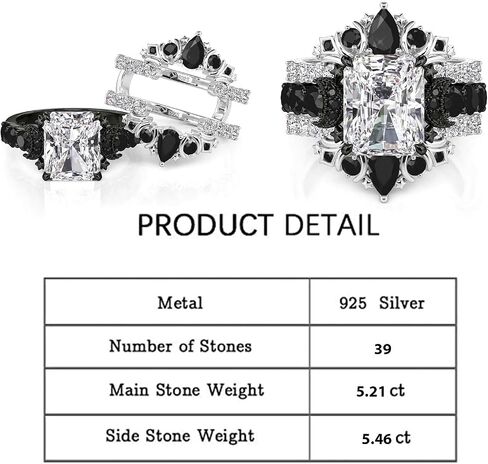 Jeulia Luna Astra Stackable Wedding Ring Set for Women, 5.2 CT Lab Created Cz Engagement & Bridal Bands, Moon and Star Radiant Cut Design in 925 Sterling Silver, Gift Box in Kuwait