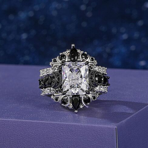 Jeulia Luna Astra Stackable Wedding Ring Set for Women, 5.2 CT Lab Created Cz Engagement & Bridal Bands, Moon and Star Radiant Cut Design in 925 Sterling Silver, Gift Box in Kuwait