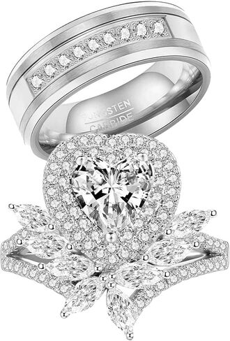 Couple Rings White Gold Plated 925 Sterling Silver Ring 1CT Heart AAAAA CZ Women Wedding Ring Men Wedding Band in Saudi Arabia