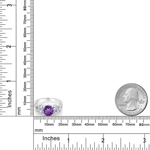 Gem Stone King 3.18 Cttw Purple Amethyst and Lab Grown Diamond 3-Stone Engagement Ring For Women | 925 Sterling Silver | Round 8MM | Wedding Engagement Anniversary Promise Ring For Women in Kuwait