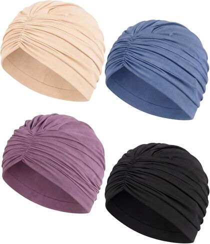 Jiuguva 4 Pcs Chemo Headwear for Women Stretchy Turbans Chemo Headwraps Soft Head Wrap for Hair Loss Cancer Turban Beanie Cap in Kuwait