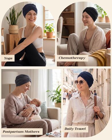 Jiuguva 4 Pcs Chemo Headwear for Women Stretchy Turbans Chemo Headwraps Soft Head Wrap for Hair Loss Cancer Turban Beanie Cap in Kuwait
