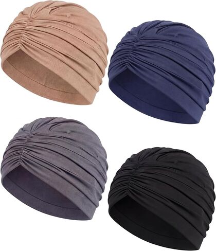 Jiuguva 4 Pcs Chemo Headwear for Women Stretchy Turbans Chemo Headwraps Soft Head Wrap for Hair Loss Cancer Turban Beanie Cap in Kuwait