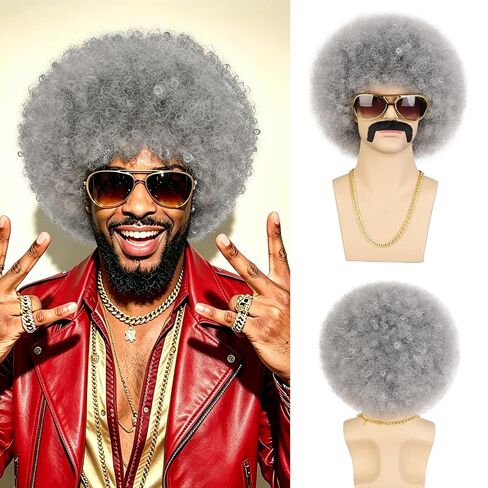 Men's Black Afro Wig, Short Curly Disco Costume in Saudi Arabia