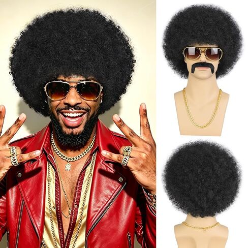 Men's Black Afro Wig, Short Curly Disco Costume in Saudi Arabia