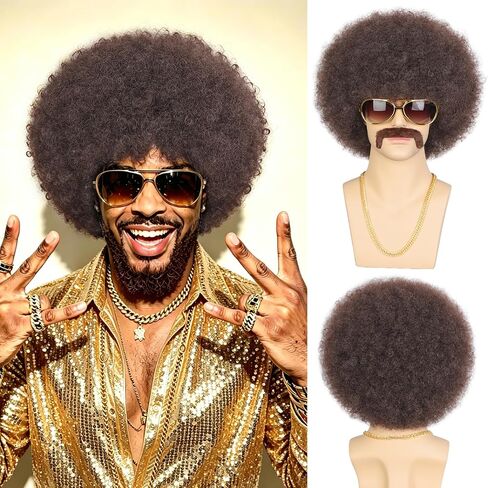 Men's Black Afro Wig, Short Curly Disco Costume in Saudi Arabia