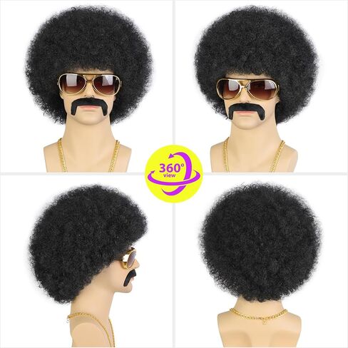 Men's Black Afro Wig, Short Curly Disco Costume in Saudi Arabia