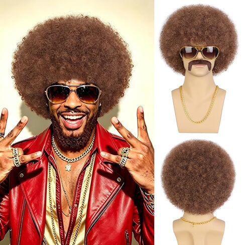 Men's Black Afro Wig, Short Curly Disco Costume in Saudi Arabia