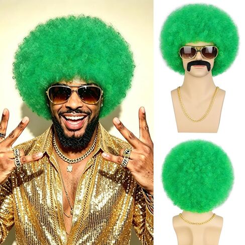 Men's Black Afro Wig, Short Curly Disco Costume in Saudi Arabia