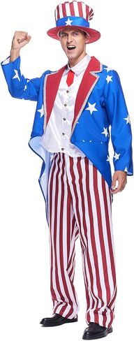 EraSpooky Men’s Uncle Sam Patriotic Costume Classic 4th of July Party Outfit American Flag Outfit Independence Day Costume in Kuwait