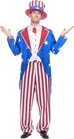 EraSpooky Men’s Uncle Sam Patriotic Costume Classic 4th of July Party Outfit American Flag Outfit Independence Day Costume in Kuwait