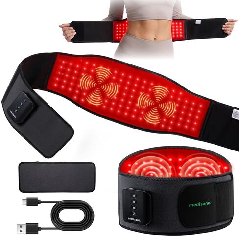 Medisana Cordless Red Light Therapy for Body, 660nm & 850nm Infrared Belt with 348 LEDs, FSA - HSA Eligible 3 Modes & 3 Heat Levels & 3 Vibration, 5000mAh Back Massager for Back Pain Relief in Saudi Arabia