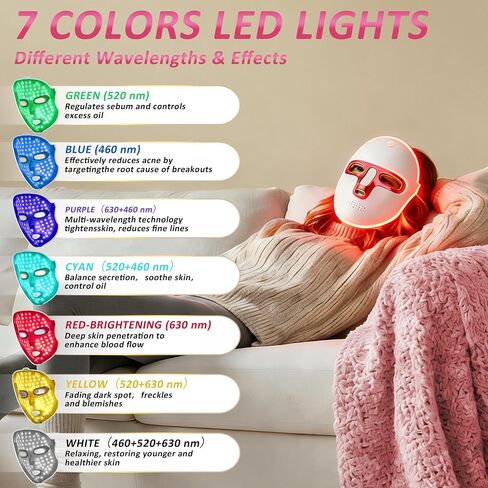 7 Colors Red Light Mask for Face, Fine Lines, 7-1 Colors LED Facial Skin Care Mask, Portable and Rechargeable in Saudi Arabia