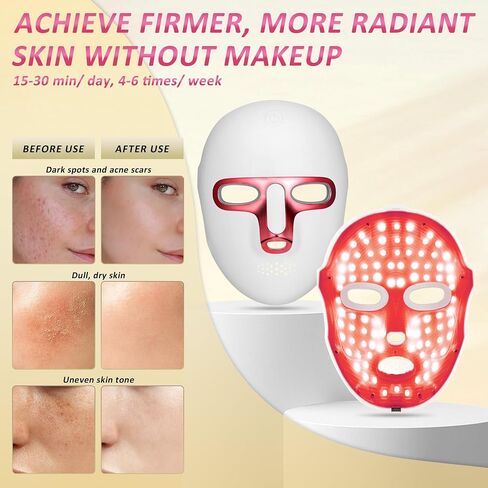 7 Colors Red Light Mask for Face, Fine Lines, 7-1 Colors LED Facial Skin Care Mask, Portable and Rechargeable in Saudi Arabia
