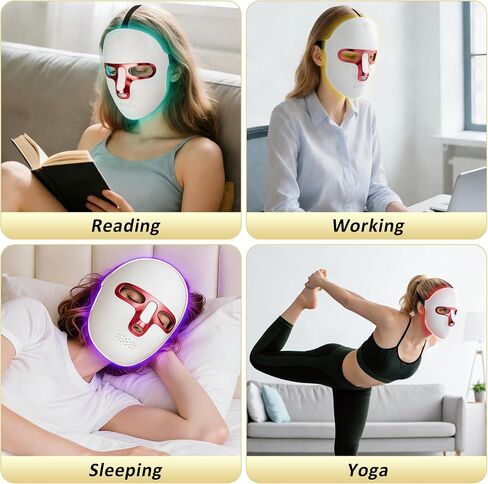 7 Colors Red Light Mask for Face, Fine Lines, 7-1 Colors LED Facial Skin Care Mask, Portable and Rechargeable in Saudi Arabia