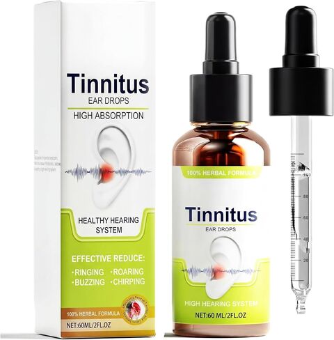Natural Tinnitus Relief Drops for Ringing Ears, Herbal Support for Buzzing & Clicking, Effective Ear Ringing Treatment for Men & Women, 60ml in Saudi Arabia