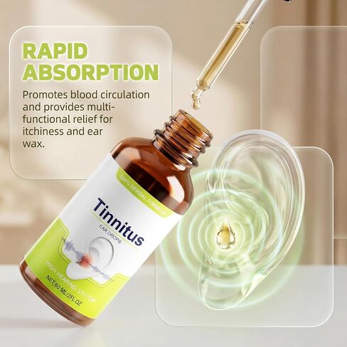 Natural Tinnitus Relief Drops for Ringing Ears, Herbal Support for Buzzing & Clicking, Effective Ear Ringing Treatment for Men & Women, 60ml in Saudi Arabia