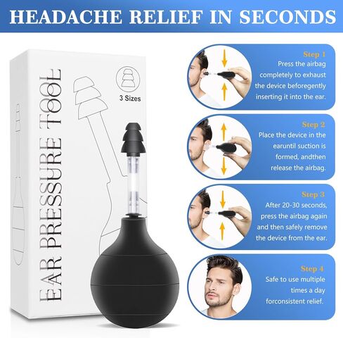 Ear Pressure Relief Suction Device,Airplane Ear Pressure Relief Inner Ear Equalization Tool for,Migraine Ear Pressure Relief Products,Reduces Tension with 3 Sizes Earplugs（Black） in Saudi Arabia