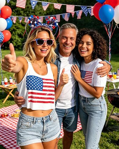 4th of July Outfits for Women - Patriotic Flag Tank Top with Headband Glasses Scrunchies for Independence Day in Saudi Arabia