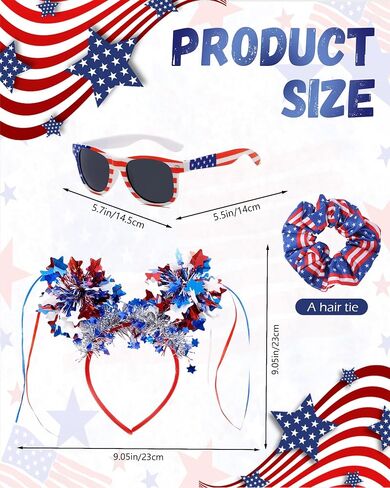 4th of July Outfits for Women - Patriotic Flag Tank Top with Headband Glasses Scrunchies for Independence Day in Saudi Arabia
