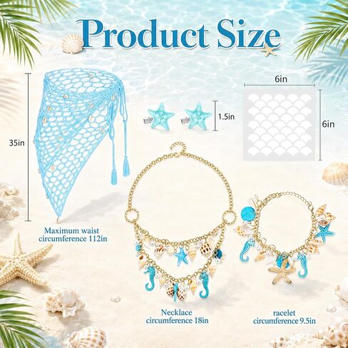 14 Pcs Mermaid Costume Accessories Set for Women, Blue Women Beach Mermaid Outfits with Makeup Stencils, Mermaids Crochet Skirt Necklaces Bracelets Hairclips for Summer Beach Halloween Party Costumes in Saudi Arabia