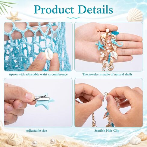 14 Pcs Mermaid Costume Accessories Set for Women, Blue Women Beach Mermaid Outfits with Makeup Stencils, Mermaids Crochet Skirt Necklaces Bracelets Hairclips for Summer Beach Halloween Party Costumes in Saudi Arabia