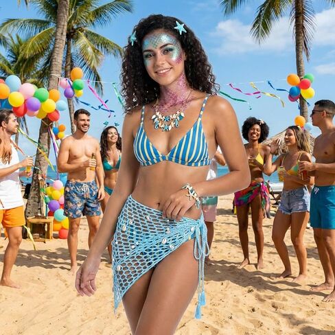 14 Pcs Mermaid Costume Accessories Set for Women, Blue Women Beach Mermaid Outfits with Makeup Stencils, Mermaids Crochet Skirt Necklaces Bracelets Hairclips for Summer Beach Halloween Party Costumes in Saudi Arabia