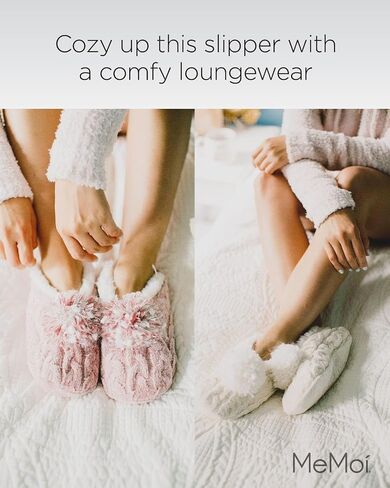 MeMoi Women's Plush Pom-Pom Chenille Cable Knit Slippers in Kuwait