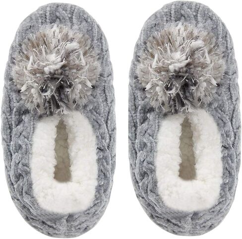 MeMoi Women's Plush Pom-Pom Chenille Cable Knit Slippers in Kuwait