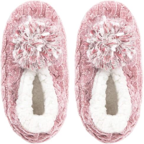 MeMoi Women's Plush Pom-Pom Chenille Cable Knit Slippers in Kuwait