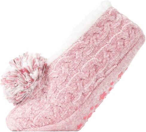 MeMoi Women's Plush Pom-Pom Chenille Cable Knit Slippers in Kuwait